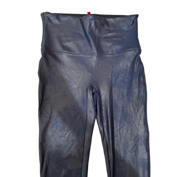 Spanx Faux Leather Leggings High Waisted Smoothing Sleek Dark Blue Size Large - Picture 4 of 9